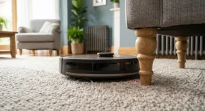 Laser navigation technology on a premium robot vacuum navigating smoothly around sofa legs.