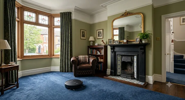 Quietest robot vacuum cleaning a plush carpet in a quiet Victorian semi-detached living room