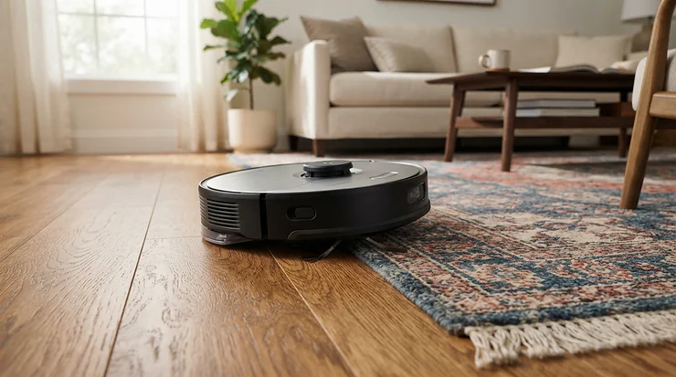 Testing carpet and hard floor transitions from top robot vacuum mop combo reviews in a family lounge
