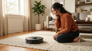 Troubleshooting common problems highlighted in robot vacuum mop combo reviews in a terraced house living room