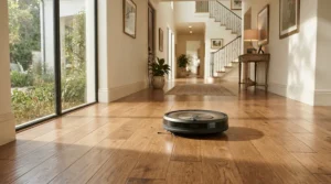 Observing floor cleaning performance mentioned in robot vacuum mop combo reviews across hardwood flooring