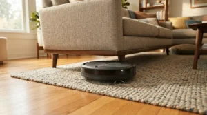 Reaching low-clearance areas during a robot vacuum mop combo vs separate mop trial in a suburban terraced house.