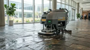A smart robot vacuum mop for hard floors demonstrating active mop pad pressure control on uneven stone.