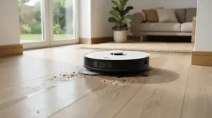 A pet-friendly robot vacuum mop for pet hair vacuuming debris and washing hard flooring simultaneously.